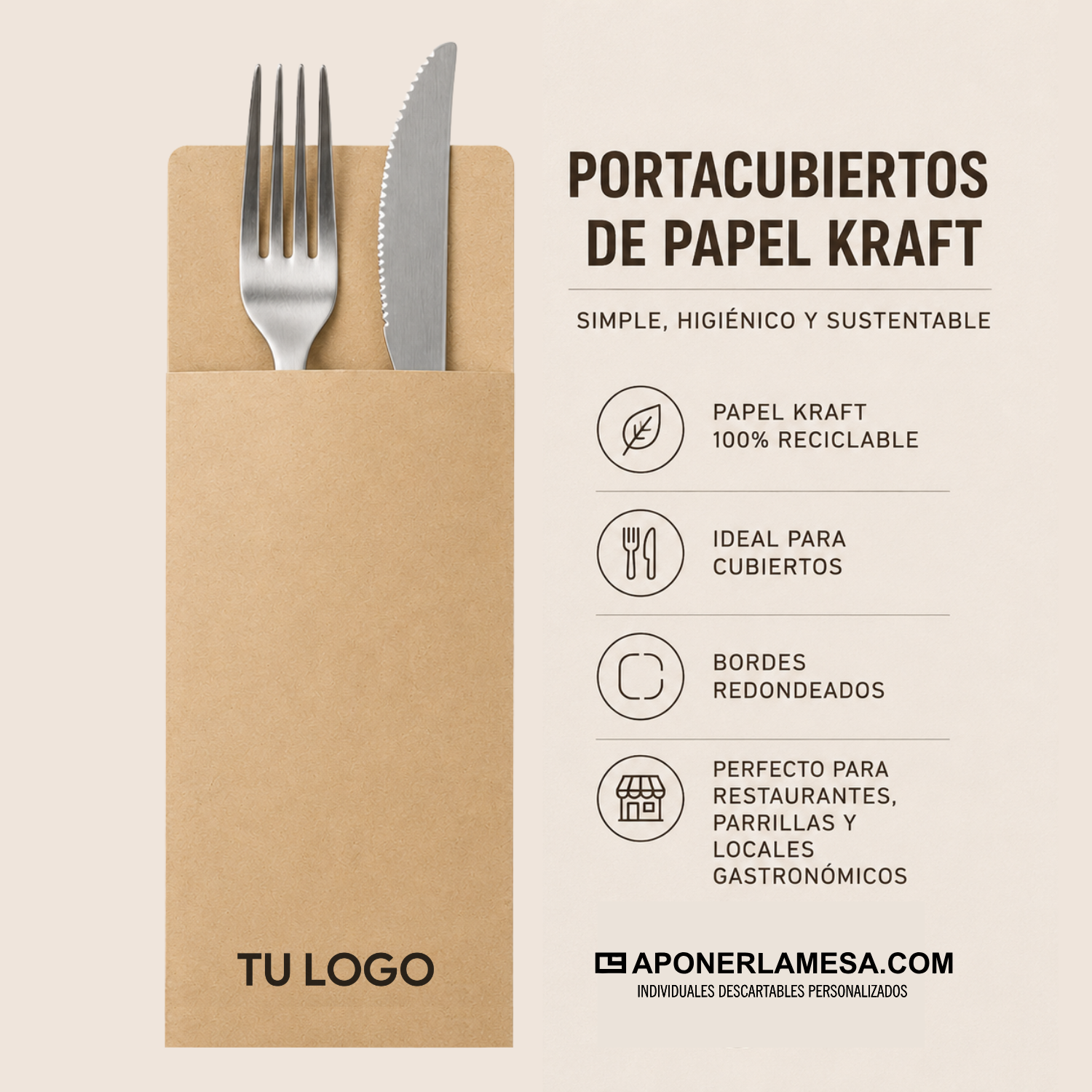 Portacubiertos de Papel Kraft detalle